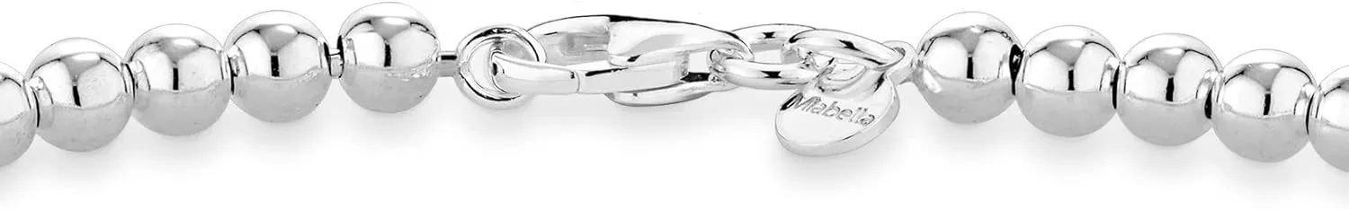 Miabella 925 Sterling Silver Italian Handmade 4mm Bead Ball Strand Chain Bracelet for Women, Made in Italy