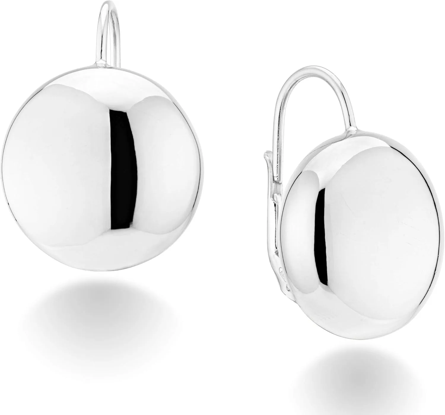 Miabella 925 Sterling Silver Italian High Polished Round Dome Button Bead Ball Statement Leverback Earrings for Women, Made in Italy