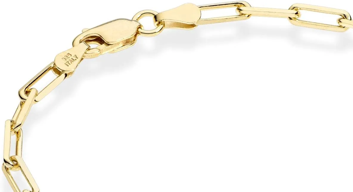 Miabella Solid 18K Gold Over Sterling Silver Italian 3mm Paperclip Link Chain Bracelet for Women Men, Made in Italy