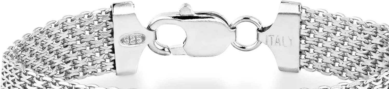 Miabella Solid 925 Sterling Silver Italian 12mm Mesh Link Chain Bracelet for Women Men, Made in Italy