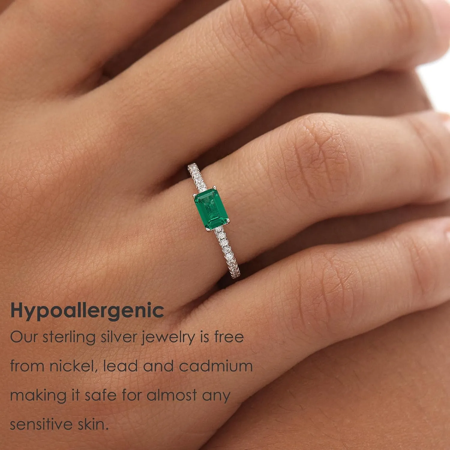 Michooyel S925 4x6mm Lab-created Emerald Engagement Ring Sterling Silver Ring Cubic Zirconia Fine Jewelry For Women