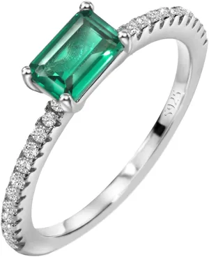 Michooyel S925 4x6mm Lab-created Emerald Engagement Ring Sterling Silver Ring Cubic Zirconia Fine Jewelry For Women
