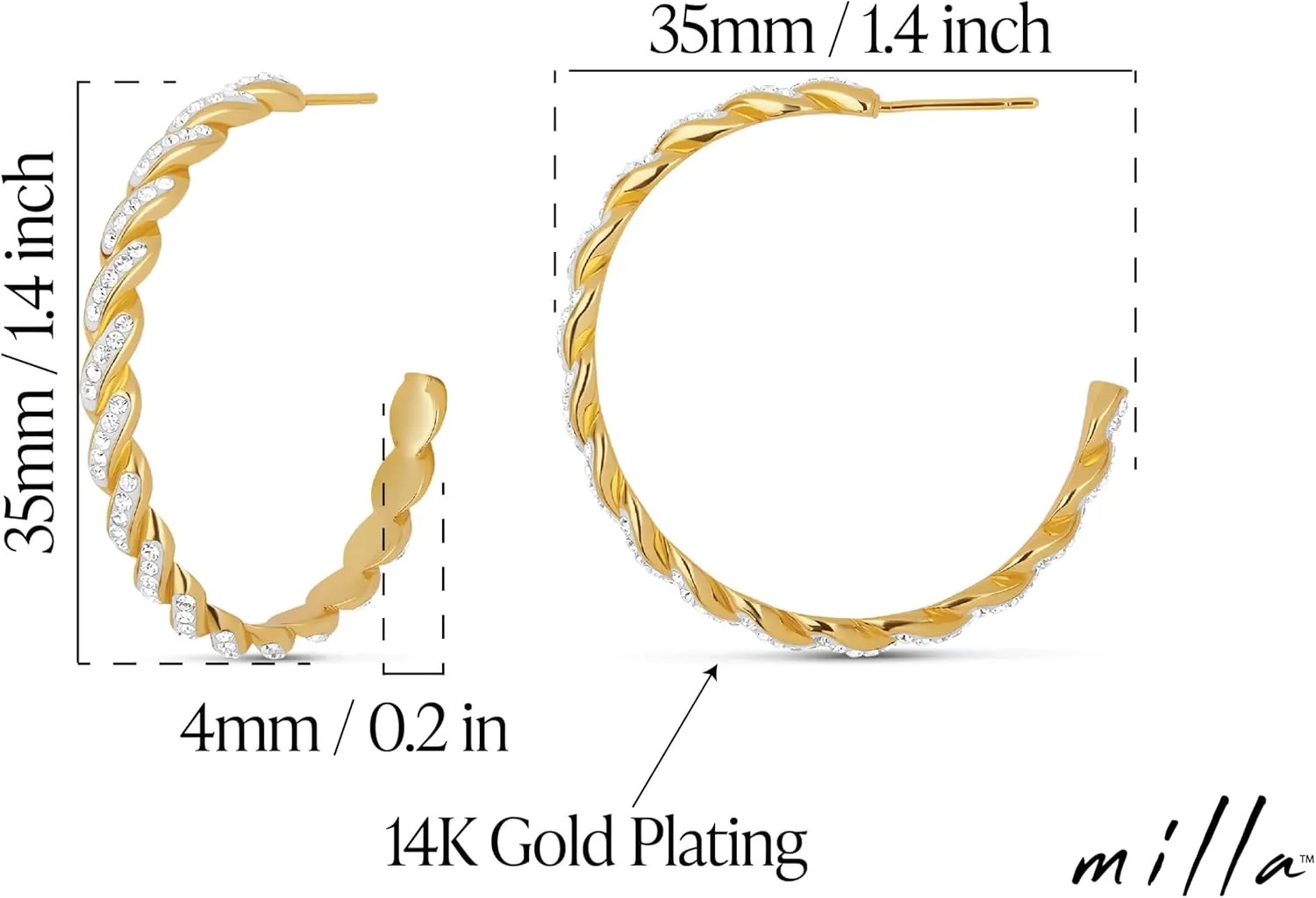 MILLA Small Hoop Earrings For Women - Rhinestone Earrings - Gold & Sterling Silver Huggie Earrings - Twisted Small Gold Hoop Earrings for Women
