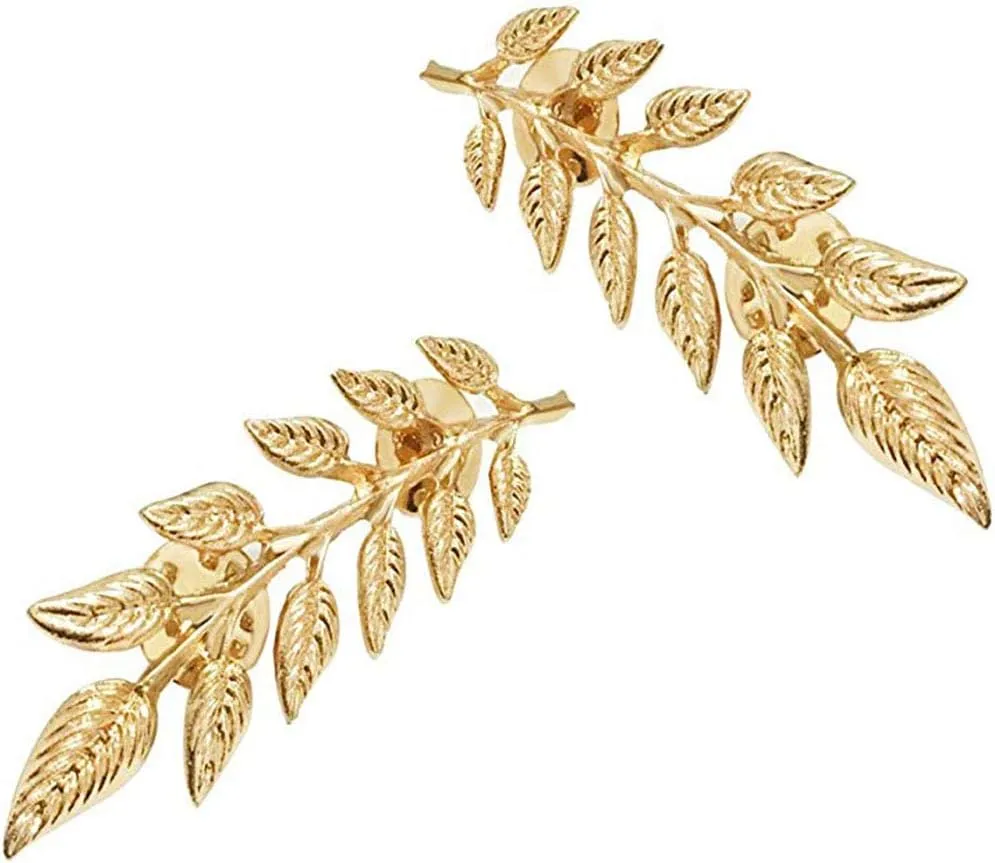 MINGHUA Gentlemen Suit Brooches Simple Elegant Double Leaf Collar Pin Brooch Gold Silver Plant Brooch