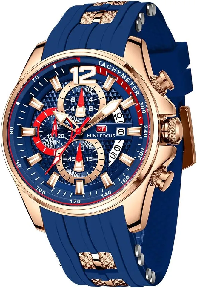 Mini Focus Mens Watch Octagon Casual Wrist Watch (Chronograph/Waterproof/Luminous/Calendar) Silicon/Leather Band Watch for Men