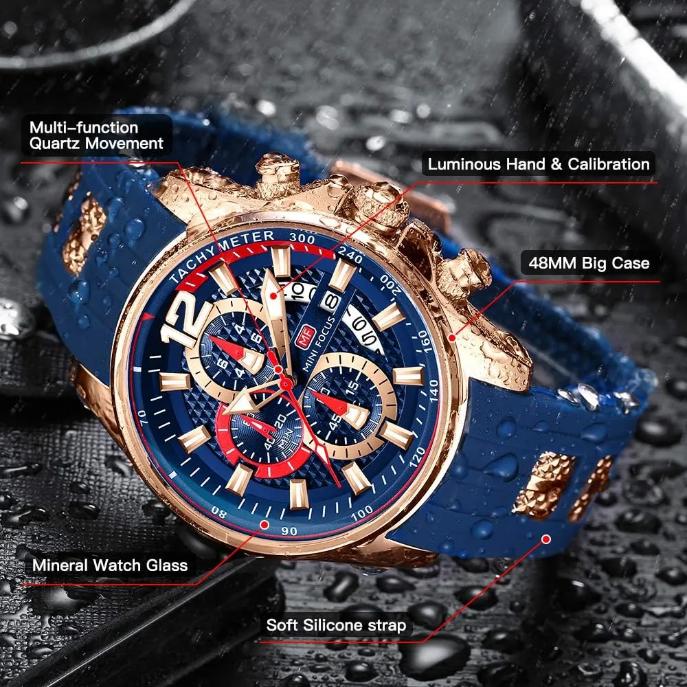 Mini Focus Mens Watch Octagon Casual Wrist Watch (Chronograph/Waterproof/Luminous/Calendar) Silicon/Leather Band Watch for Men