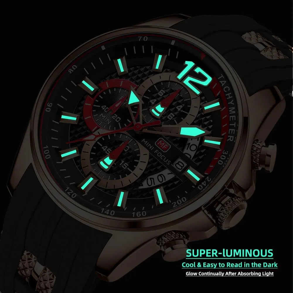 Mini Focus Mens Watch Octagon Casual Wrist Watch (Chronograph/Waterproof/Luminous/Calendar) Silicon/Leather Band Watch for Men