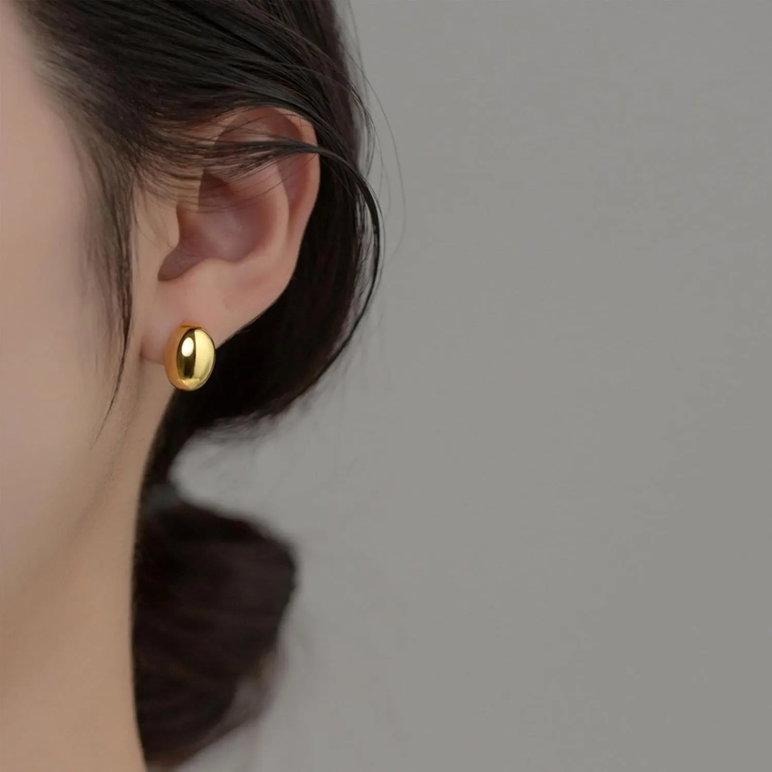 Minimalist Chunky Gold Stud Earrings Polished Metal Earrings Thick Oval Dome Earrings Button Statement Earrings Big Metal Ball Stud Earrings Jewelry for Women