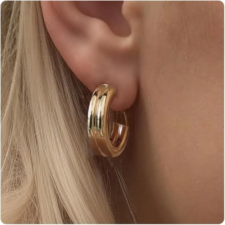 Minimalist Hoop Earrings 14K Gold Plated Lightweight Twisted Small Thick Huggie Hoops Earrings Hypoallergenic Gold Earrings for Women Trendy Hoops Drop Dangle Earrings Studs Jewelry Gifts