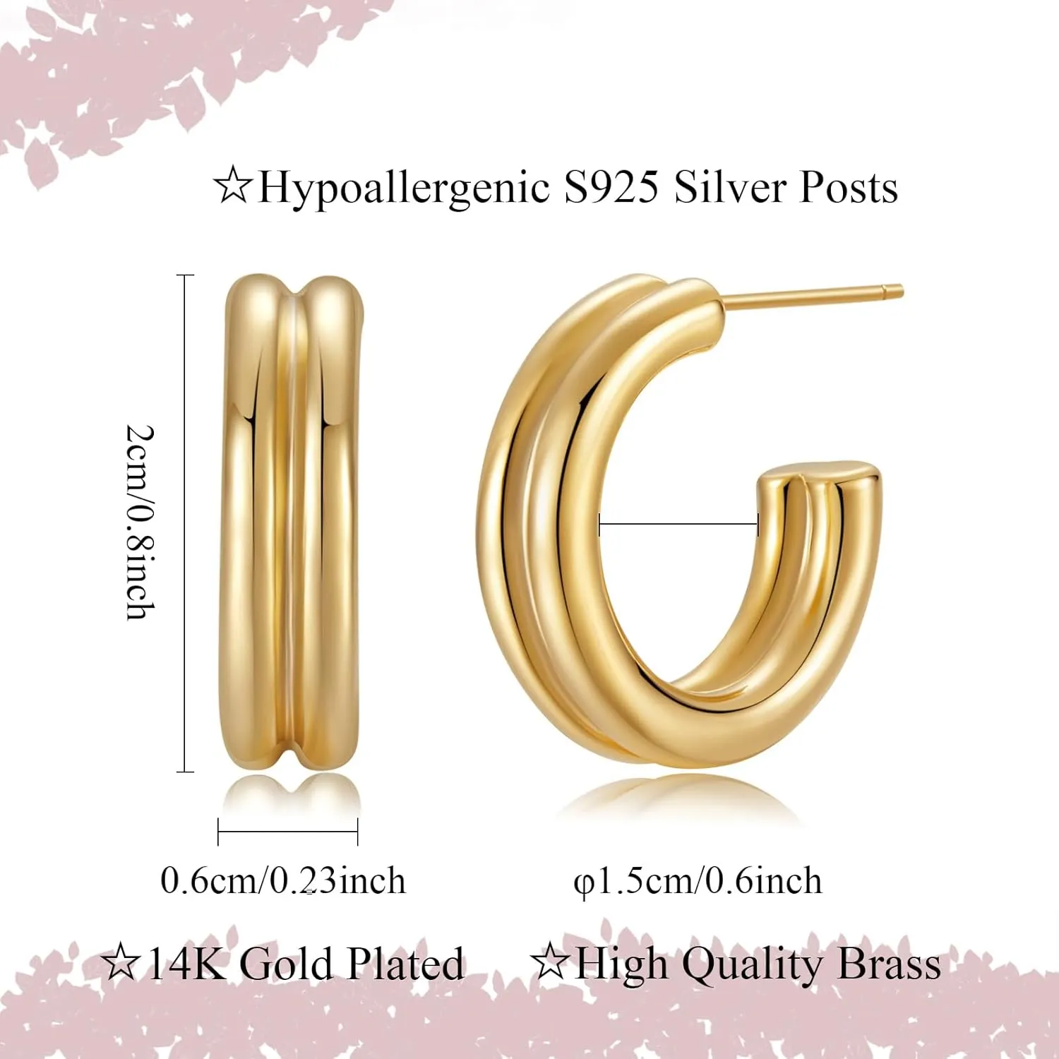 Minimalist Hoop Earrings 14K Gold Plated Lightweight Twisted Small Thick Huggie Hoops Earrings Hypoallergenic Gold Earrings for Women Trendy Hoops Drop Dangle Earrings Studs Jewelry Gifts