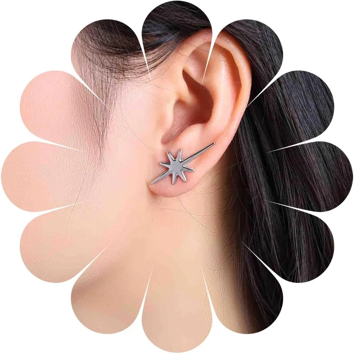 Minimalist Northstar Stud Earrings Gold Polished Starburst Earrings Celestial Starburst Earrings Star Ear Climber Earrings Tiny Star Earrings Jewelry for Women
