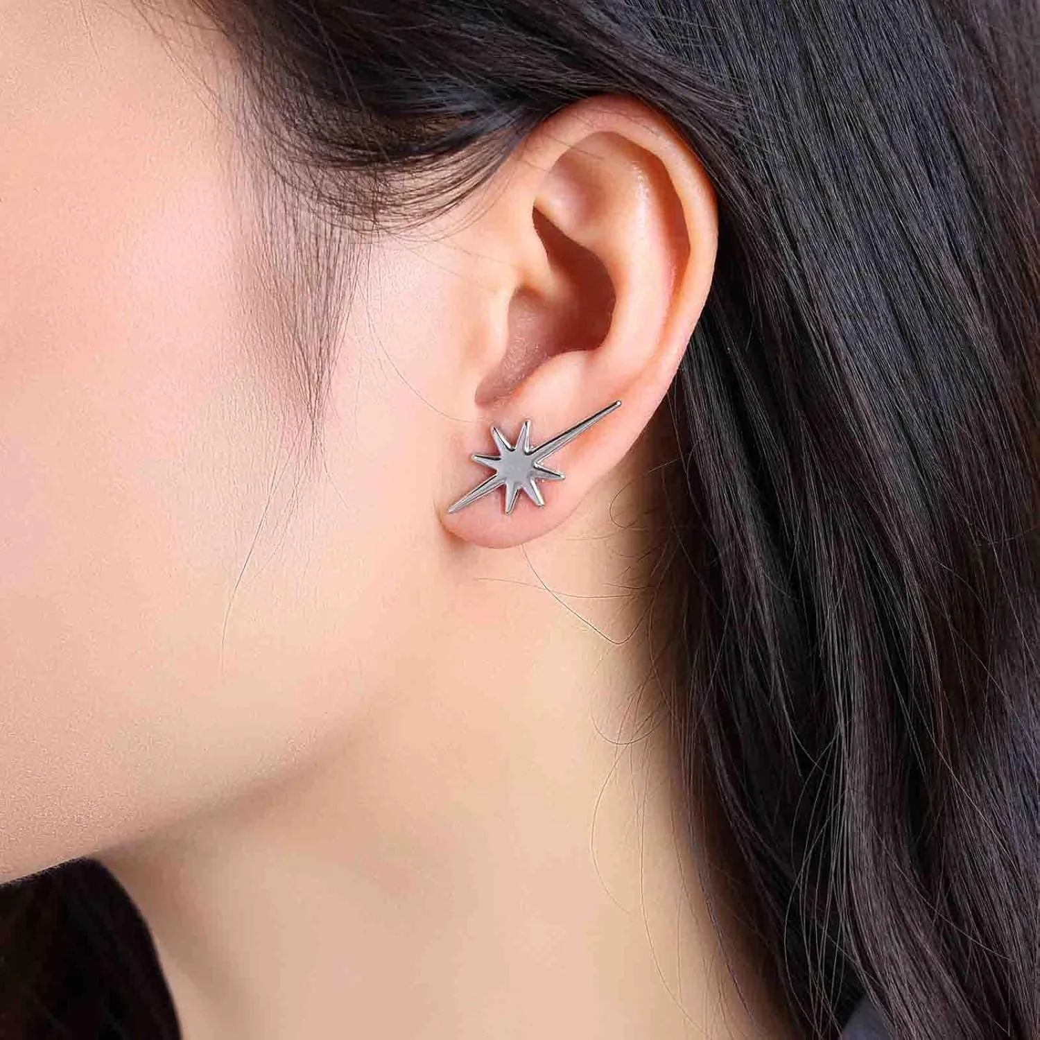 Minimalist Northstar Stud Earrings Gold Polished Starburst Earrings Celestial Starburst Earrings Star Ear Climber Earrings Tiny Star Earrings Jewelry for Women