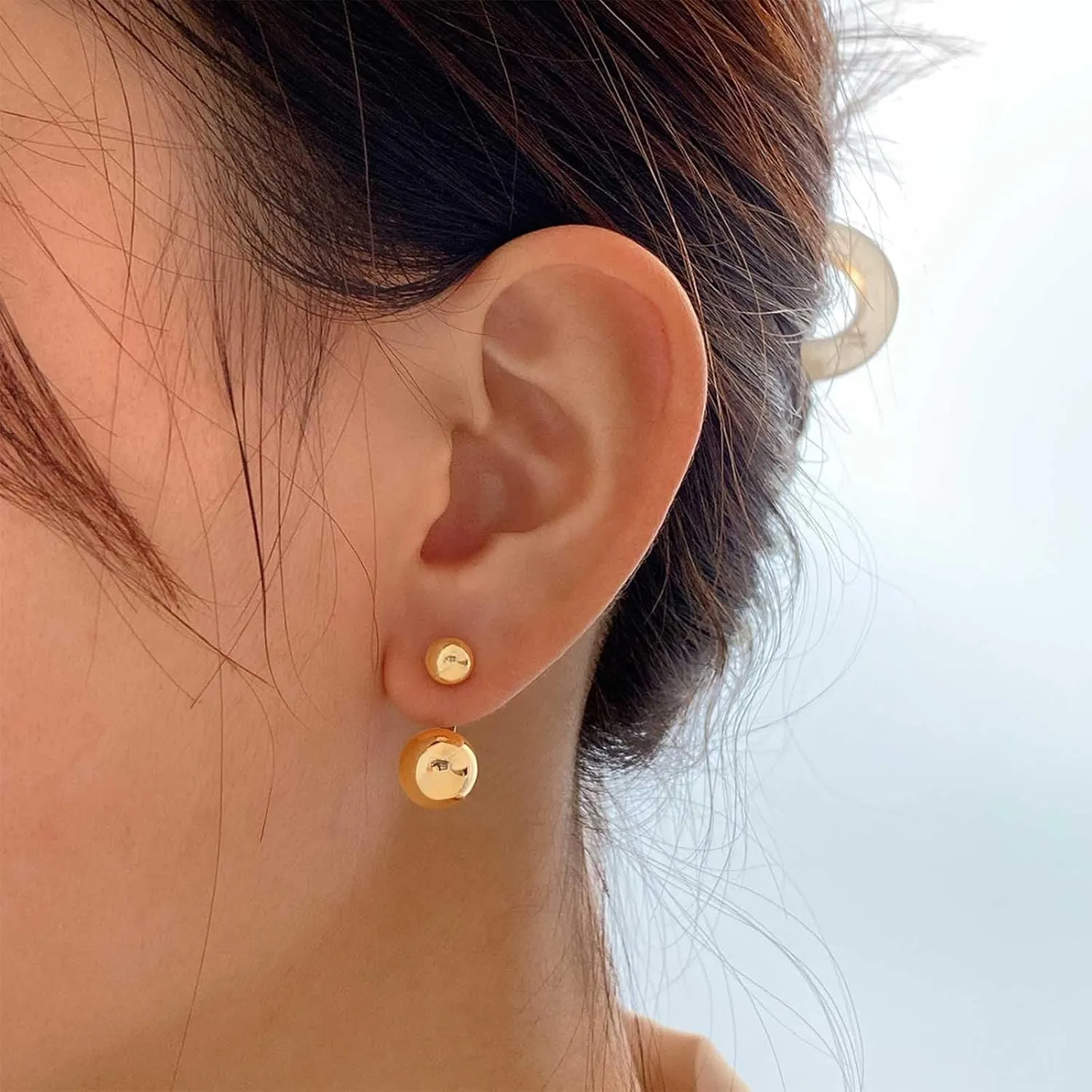 Minimalist Polished Ball Ear Jacklet Earrings Gold Round Ball Earrings Bead Ball Stud Earrings Double Ball Front Back Earrings Round Geometric Earrings Jewelry for Women