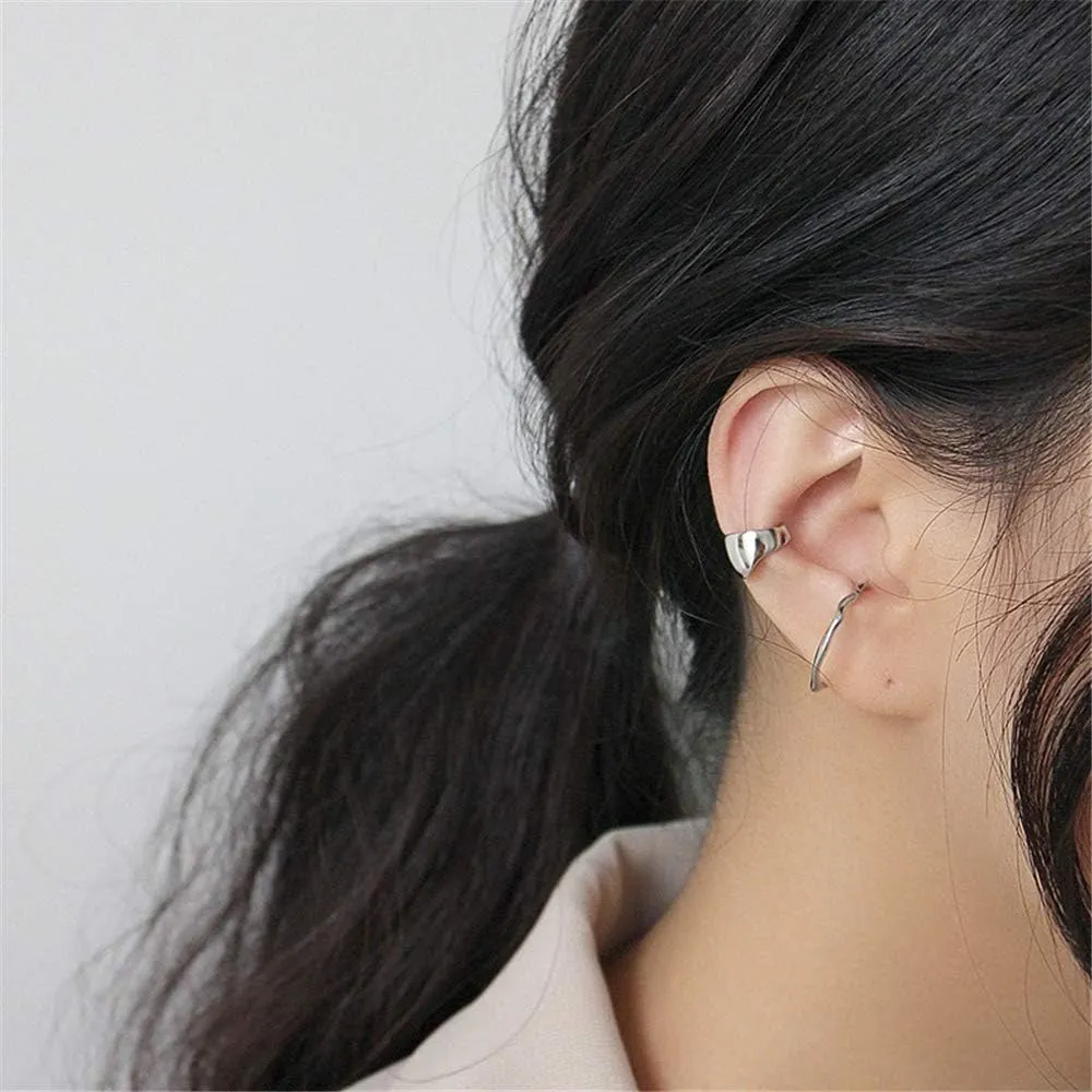 Minimalist Polished Ear Cuff Helix Cartilage Clip on Earring for Women Girls S925 Sterling Silver Small Hoop Wrap Earrings Non-Pierced Ear Adjustable Unisex Jewelry
