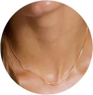 Minimalist Thin Gold Chain 18K Gold Thin Box Chain Necklace Short Small Gold Chain Choker Necklaces for Women