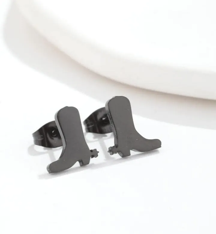 Minimalist Western Cowgirl Boots Stud Earrings for Women Hypoallergenic Hat Earrings Cool Polished Stainless Steel Cowboy Fancy Dress Costume Party Jewelry