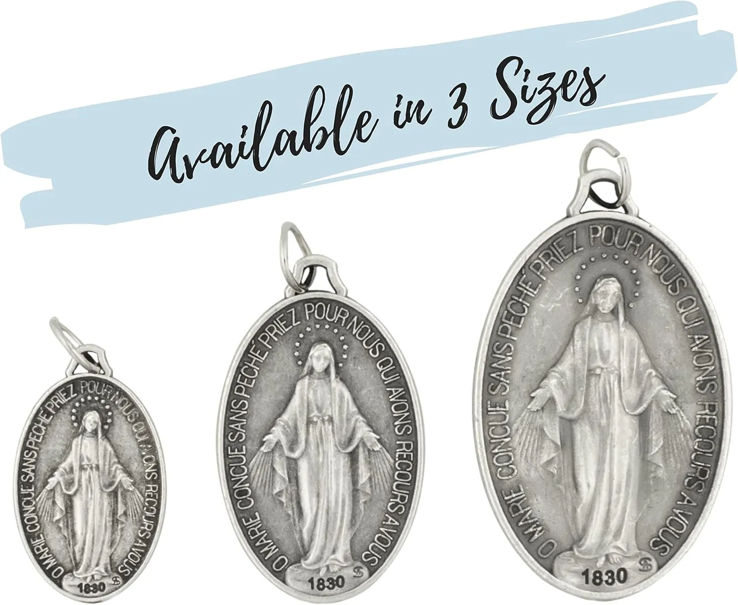 Miraculous Medal Pendants | 1 Inch, 1.5 Inch, or 1.75 Inch | Add to DIY Chaplet or Necklace | Great Catholic Gift for First Holy Communion or Confirmation | Made in Italy