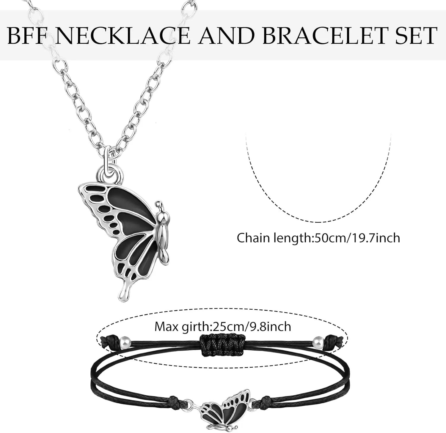 MJartoria BFF Necklace and Bracelets for 2-Butterfly Friendship Necklace Bracelet Best Friend Necklace Matching Necklace Bracelets Gifts
