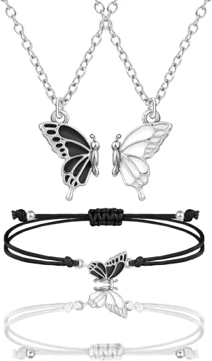 MJartoria BFF Necklace and Bracelets for 2-Butterfly Friendship Necklace Bracelet Best Friend Necklace Matching Necklace Bracelets Gifts