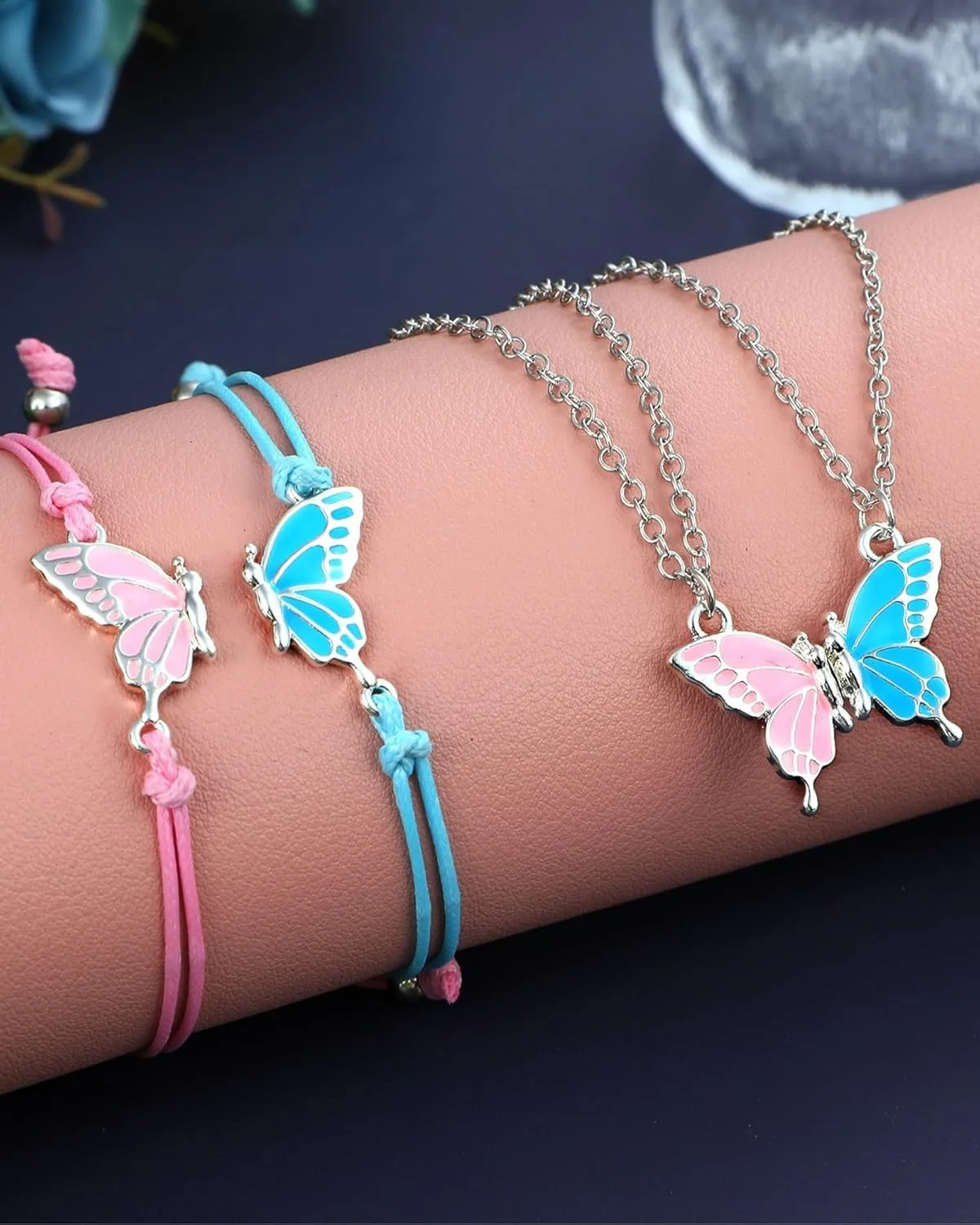 MJartoria BFF Necklace and Bracelets for 2-Butterfly Friendship Necklace Bracelet Best Friend Necklace Matching Necklace Bracelets Gifts