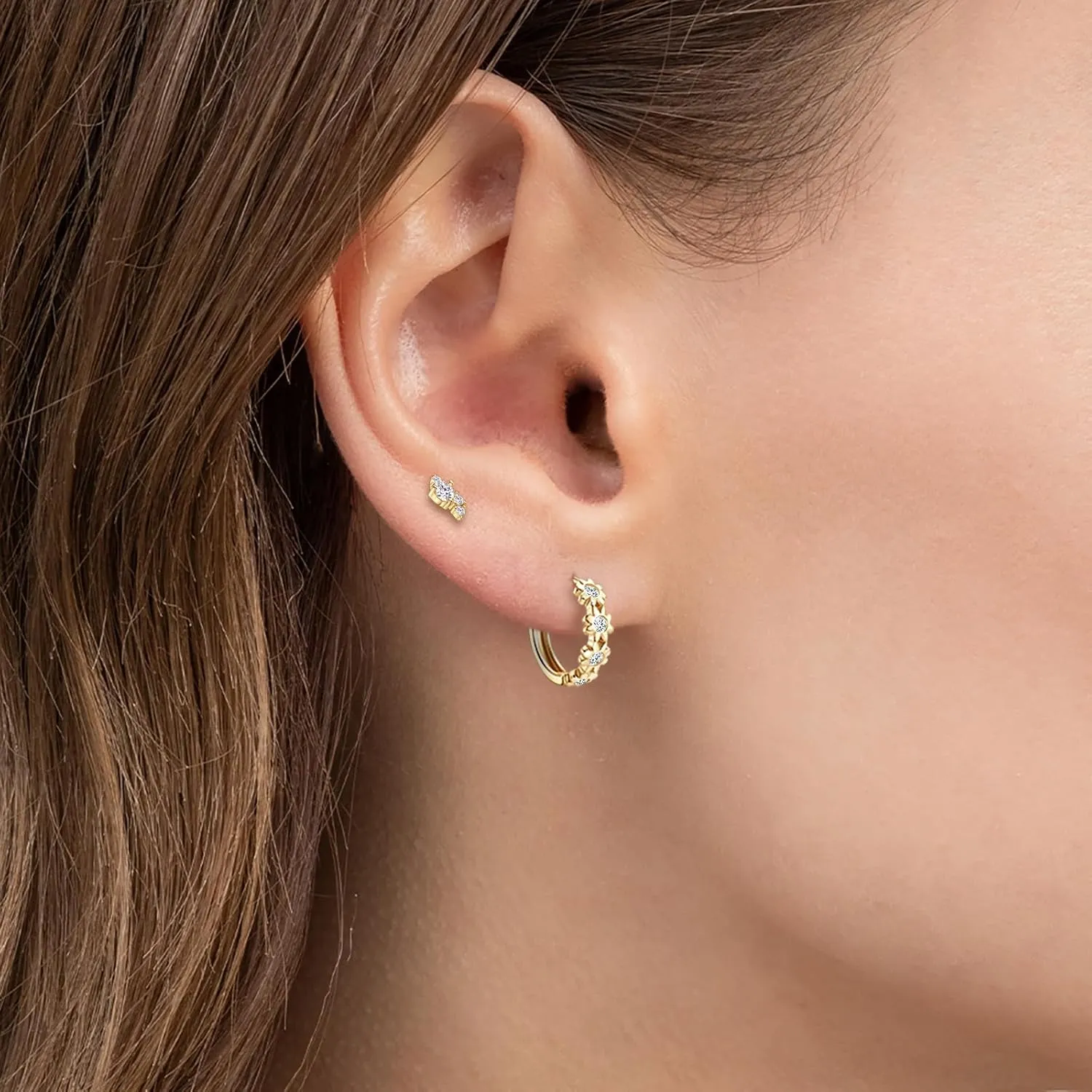 Moissanite Cartilage Earrings, 925 Sterling Silver Tiny Studs, Dainty Stylish Fashion Jewelry for Women Teen Mom, Hypoallergenic for Sensitive Ears, Gift Box Included