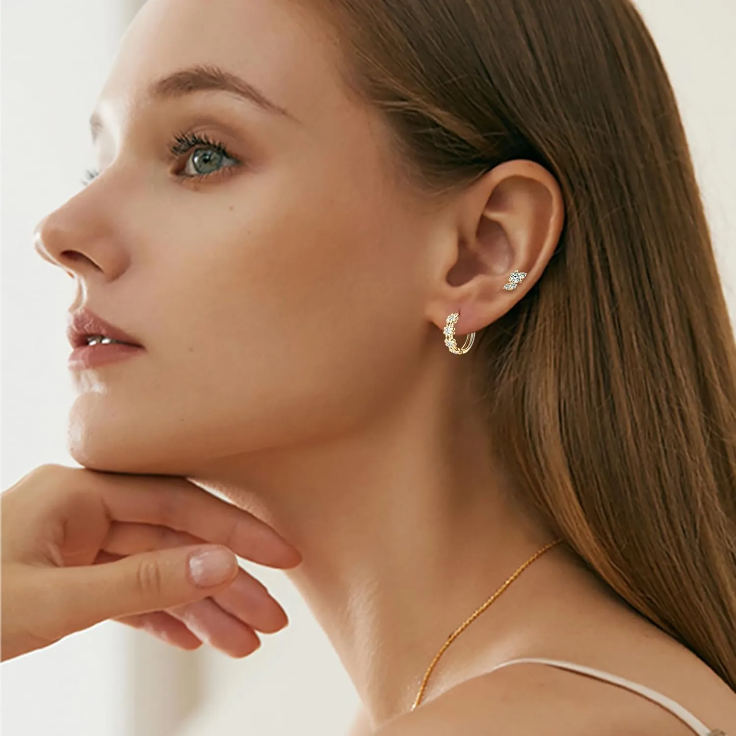 Moissanite Cartilage Earrings, 925 Sterling Silver Tiny Studs, Dainty Stylish Fashion Jewelry for Women Teen Mom, Hypoallergenic for Sensitive Ears, Gift Box Included