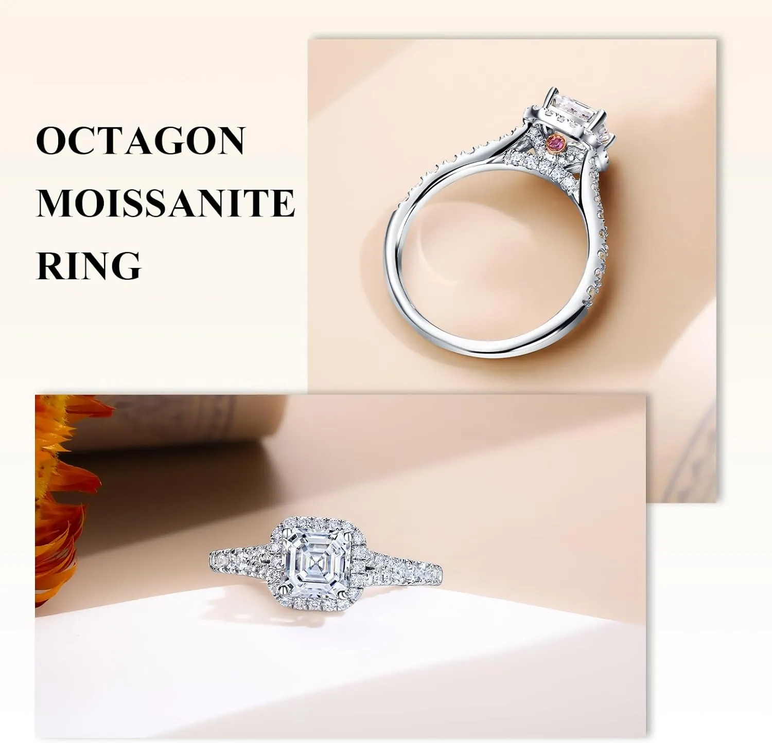Moissanite Engagement Ring, D Color VVS1 Clarity, 1.2-1.7CT, 925 Sterling Silver with 18K White Gold Plated, Cushion/Heart/Oval/Princess Cut Promise Rings for Women