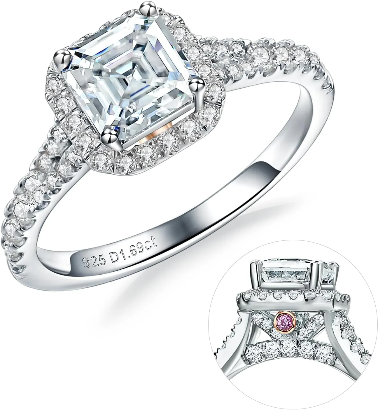 Moissanite Engagement Ring, D Color VVS1 Clarity, 1.2-1.7CT, 925 Sterling Silver with 18K White Gold Plated, Cushion/Heart/Oval/Princess Cut Promise Rings for Women