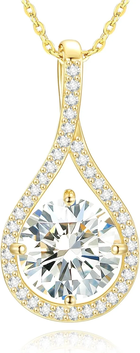 Moissanite Necklace Gift for Women, 925 Sterling Silver 18K White/Yellow Gold Plated 0.5-6.0CT Moissanite Pendant for Her, Anniversary Day, Birthday, Wedding - to My Wife, Mom