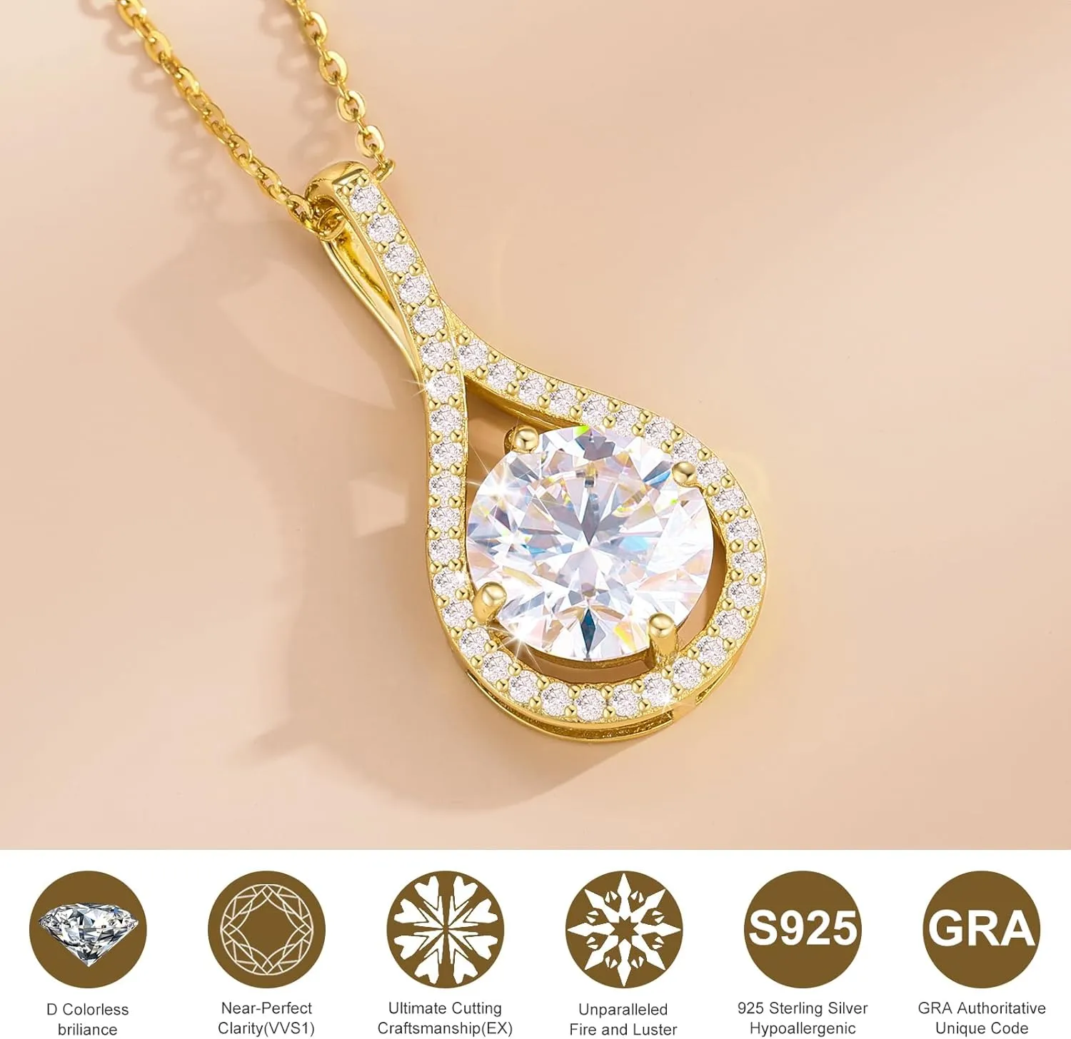 Moissanite Necklace Gift for Women, 925 Sterling Silver 18K White/Yellow Gold Plated 0.5-6.0CT Moissanite Pendant for Her, Anniversary Day, Birthday, Wedding - to My Wife, Mom