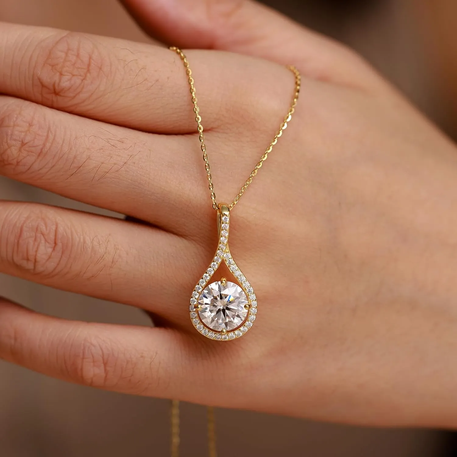Moissanite Necklace Gift for Women, 925 Sterling Silver 18K White/Yellow Gold Plated 0.5-6.0CT Moissanite Pendant for Her, Anniversary Day, Birthday, Wedding - to My Wife, Mom