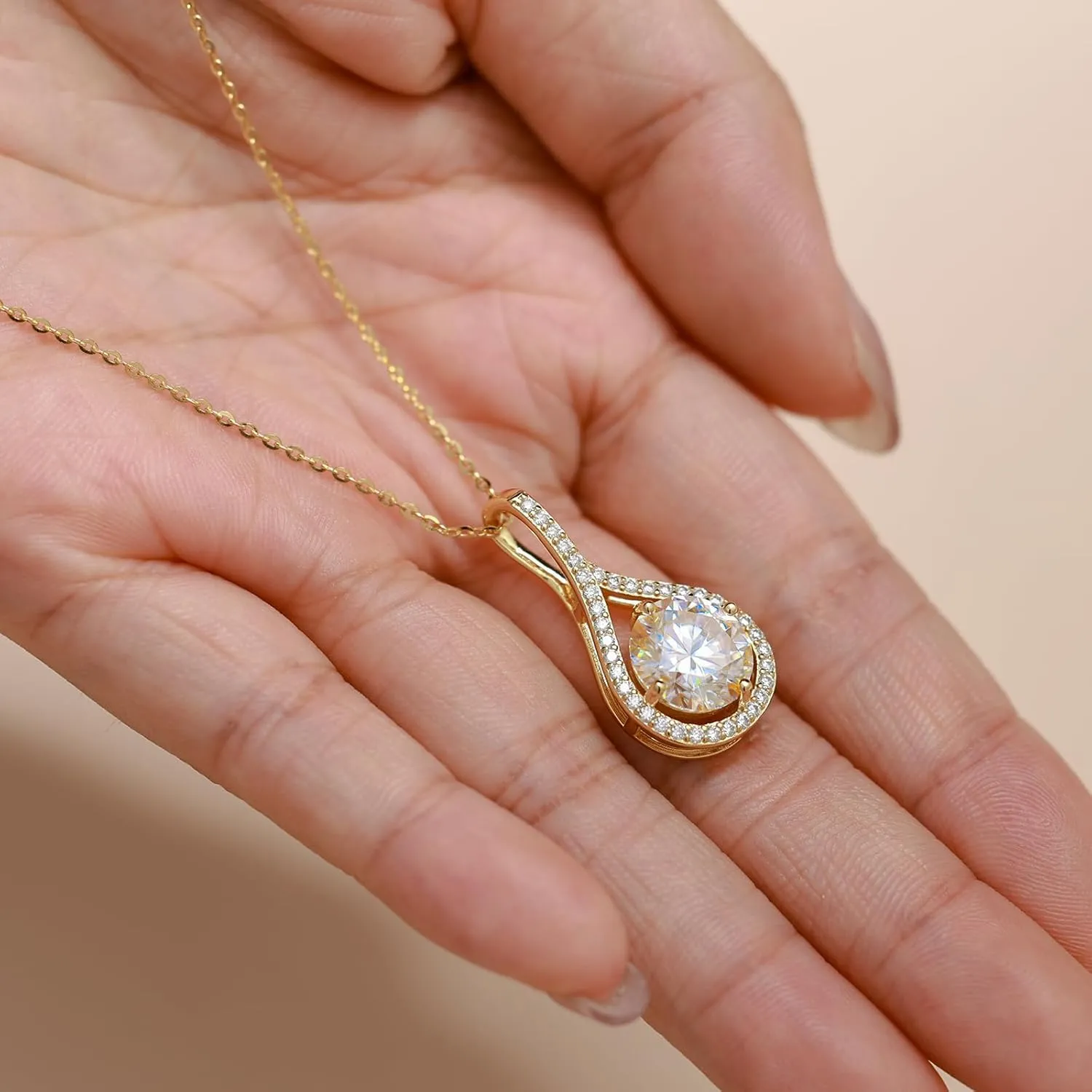 Moissanite Necklace Gift for Women, 925 Sterling Silver 18K White/Yellow Gold Plated 0.5-6.0CT Moissanite Pendant for Her, Anniversary Day, Birthday, Wedding - to My Wife, Mom