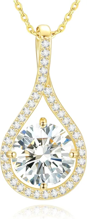 Moissanite Necklace Gift for Women, 925 Sterling Silver 18K White/Yellow Gold Plated 0.5-6.0CT Moissanite Pendant for Her, Anniversary Day, Birthday, Wedding - to My Wife, Mom