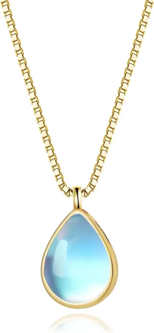 Moonstone Necklace for Women Pear-Shaped Teardrop Pendant Necklaces Small Moonstone Jewelry Mother's Day Birthday Gifts with 16'' 2'' Box Chain