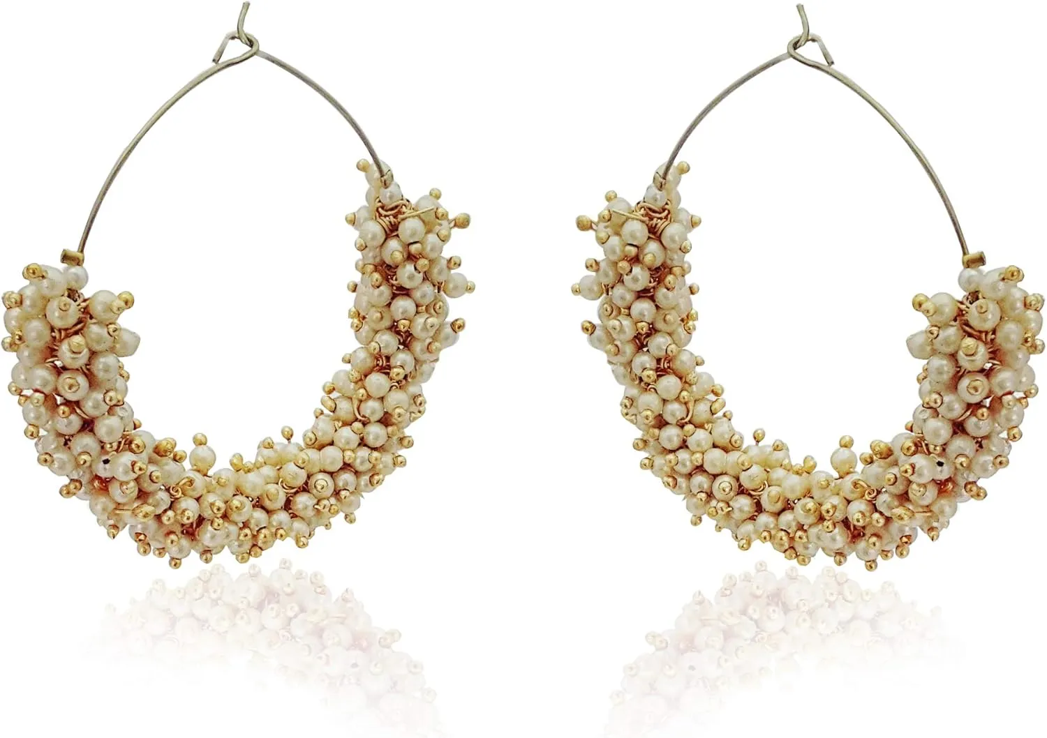Moonstruck Traditional Indian Gold-Plated Hoop Earrings with Pearls for Women  Lightweight Brass Ethnic Jewelry for Daily Wear, Weddings, and Parties