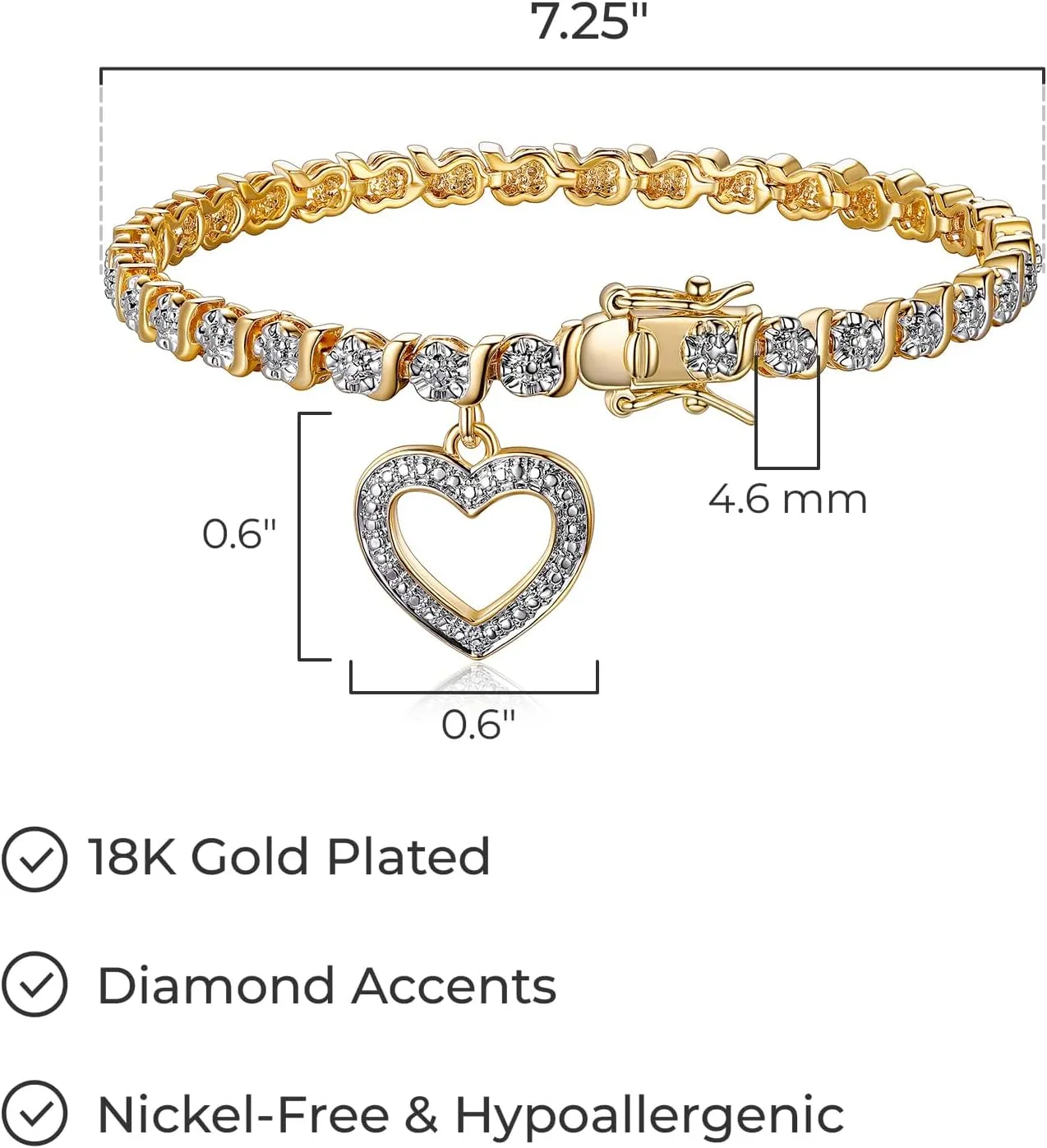 MORGAN & PAIGE Bronze Rhodium, 14k Rose Gold or 18k Yellow Gold Plated Diamond Accent Tennis Bracelets for Women Trendy - Charm Womens Bracelets with Accent S-Link Chain, Gift Jewelry 7.25 inch