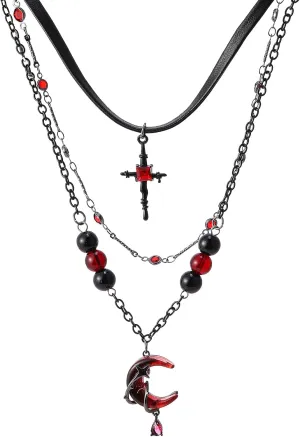 MOSTORY Black Gothic Necklace for Women - Dark Layered Goth Choker Beaded Gothic Jewelry for Witch Vampire Outfit Aesthetic