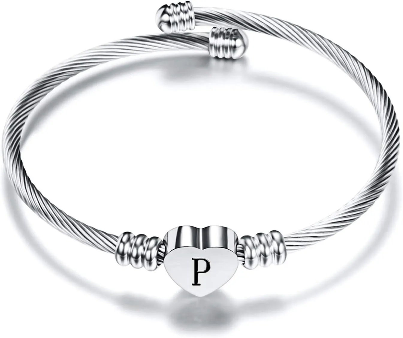 MUERDOU Initial Bracelet for Women Alphabet 26 Letters Bracelet Heart Cable Charm Bracelets Gifts for Her