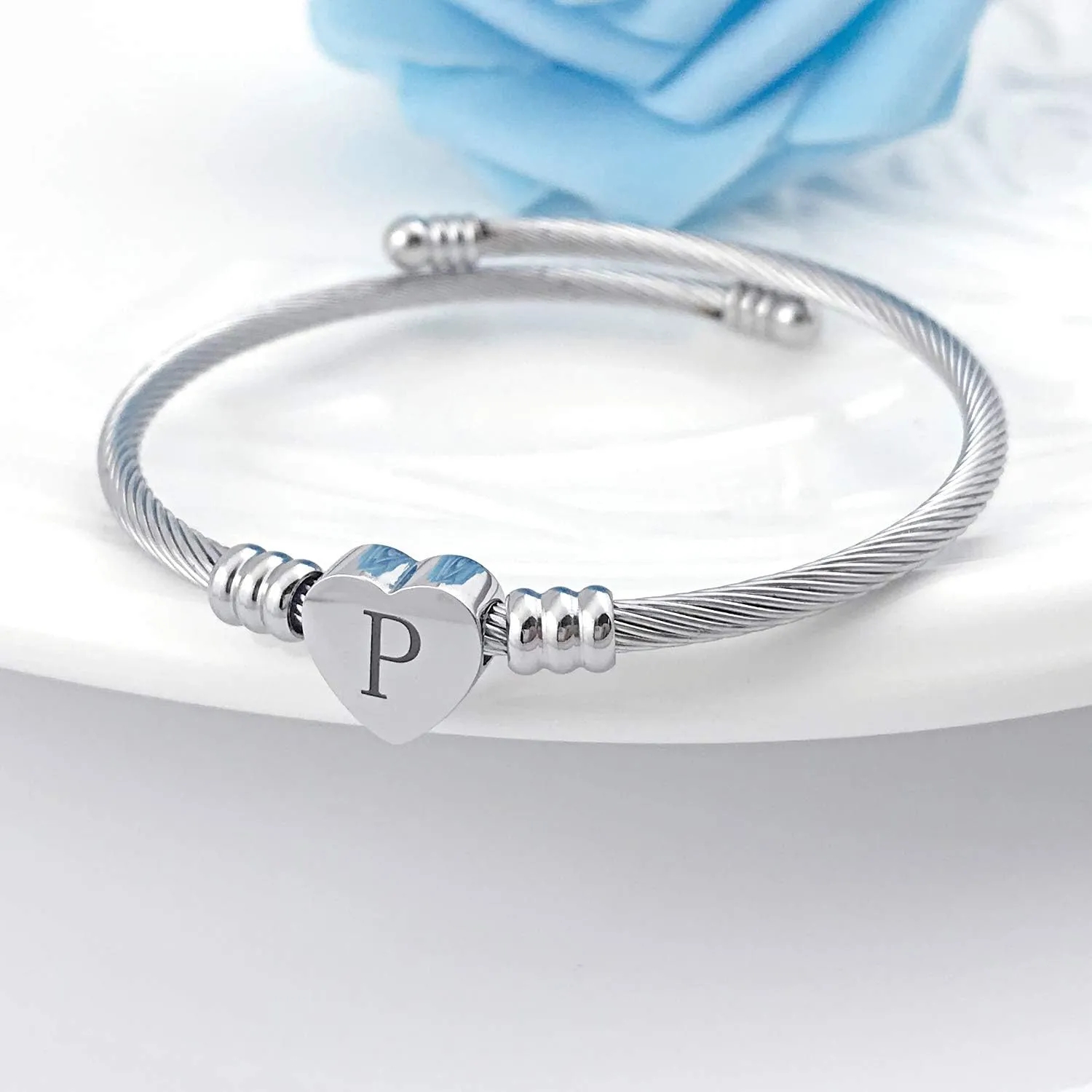 MUERDOU Initial Bracelet for Women Alphabet 26 Letters Bracelet Heart Cable Charm Bracelets Gifts for Her