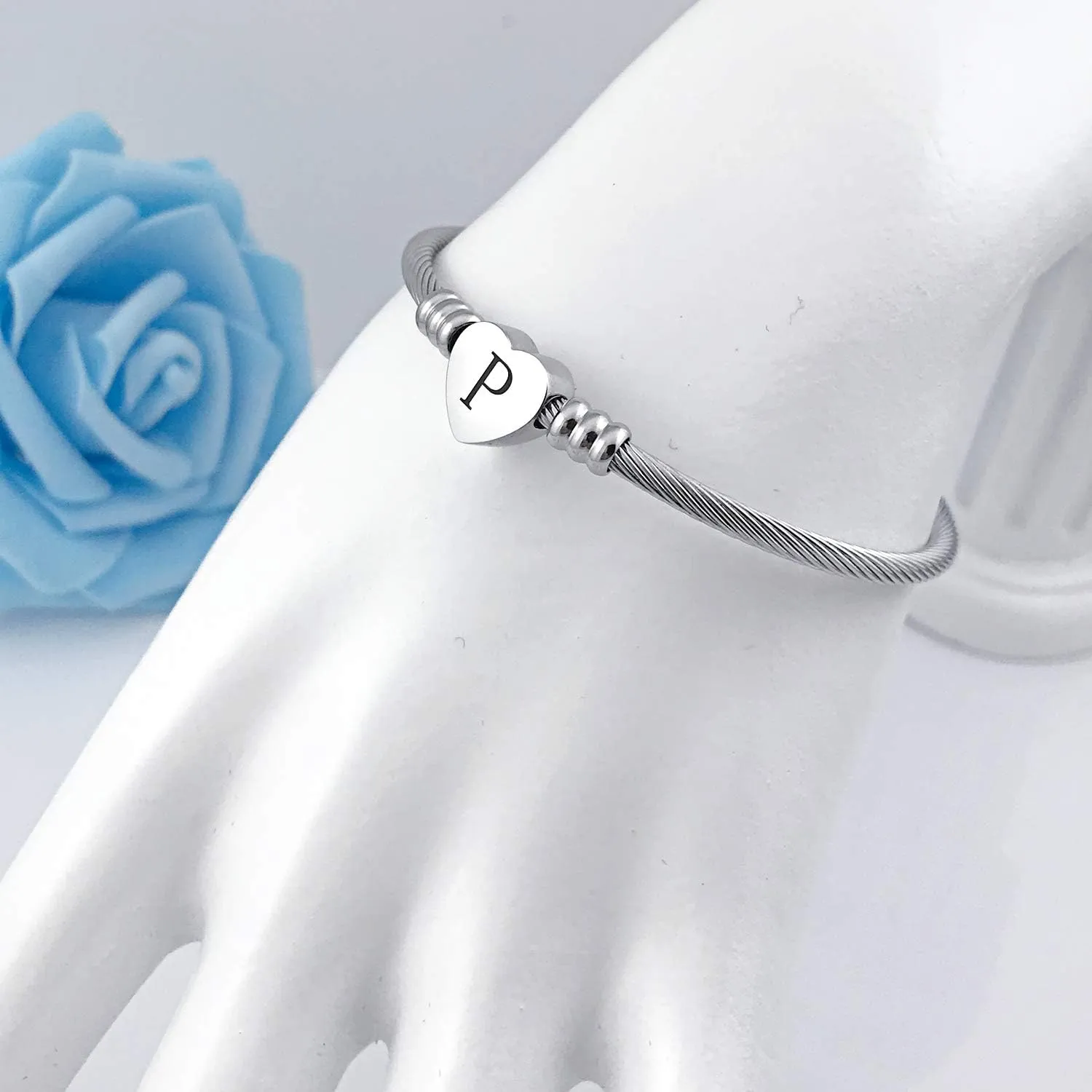 MUERDOU Initial Bracelet for Women Alphabet 26 Letters Bracelet Heart Cable Charm Bracelets Gifts for Her