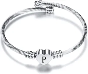 MUERDOU Initial Bracelet for Women Alphabet 26 Letters Bracelet Heart Cable Charm Bracelets Gifts for Her