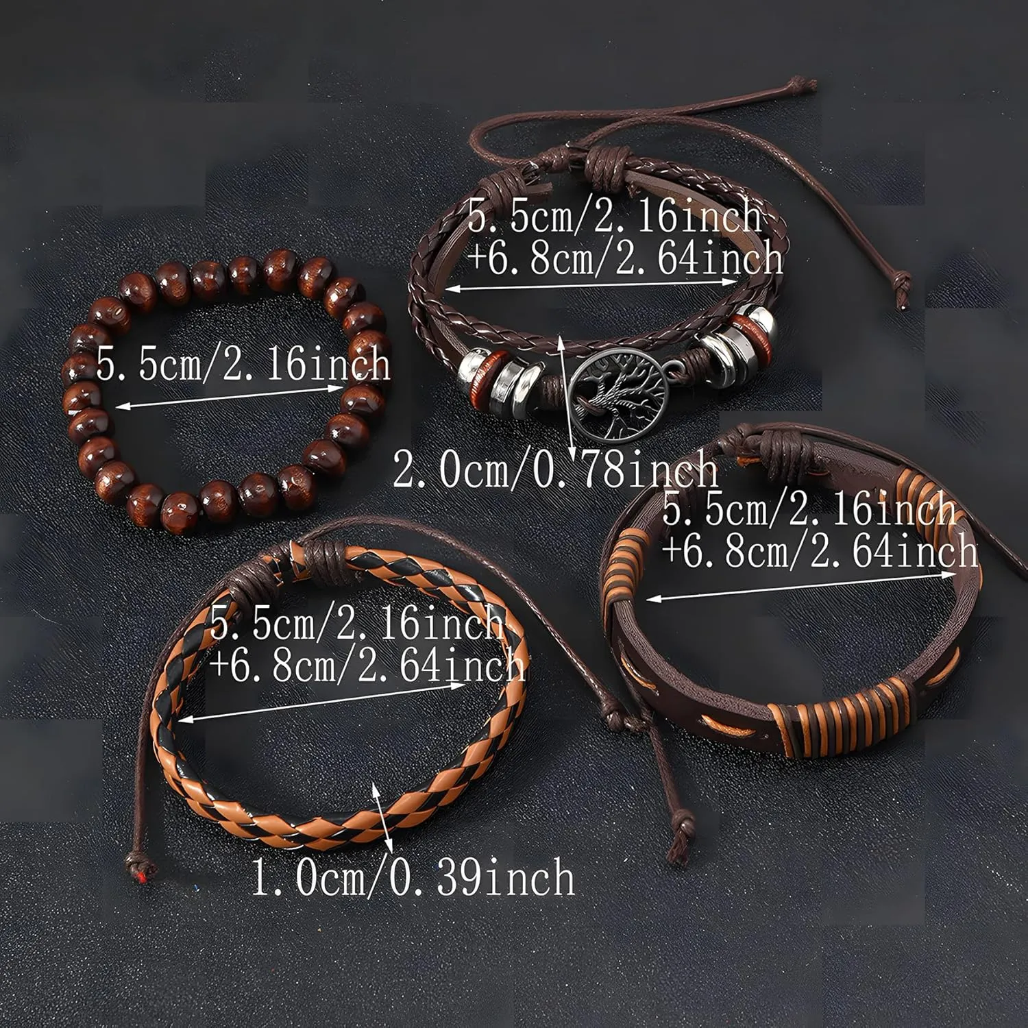 Multi-Layer Leather Bracelets, Mens Braided Vintage Religious Retro Patterns Evil Eye Beads Tree of Life Boho Charms Women Cuff Bracelet Anniversary Birthday Christmas Jewelry Gifts Pcs of 4