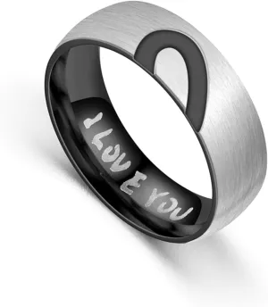 Multi-purpose Exquisite Finger ring Elegant Lovely Handmade Gifts,I LOVE YOU Letter Simple Heart Shape Engagement Ring Couple Ring Jewelry Accessory - Black US 10