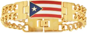 My Daily Styles Puerto Rico Flag Men's Stainless Steel Link Bracelet, Stylish Design, for Him, 8.5 Inches Length