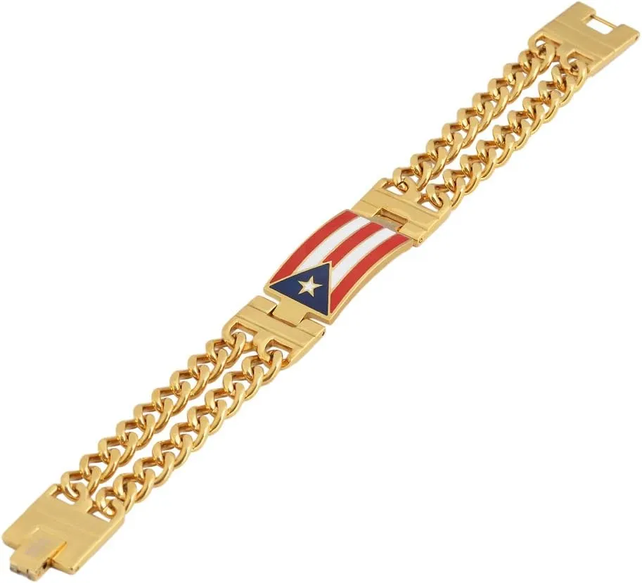 My Daily Styles Puerto Rico Flag Men's Stainless Steel Link Bracelet, Stylish Design, for Him, 8.5 Inches Length