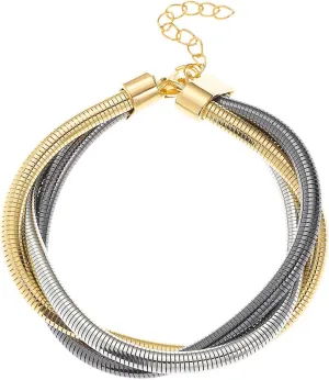 MYANAIL Triple Twine Spring Bracelet for Women Adjustable Interlocking Bangle Bracelets Metal Punk Multilayer Bracelet Jewelry