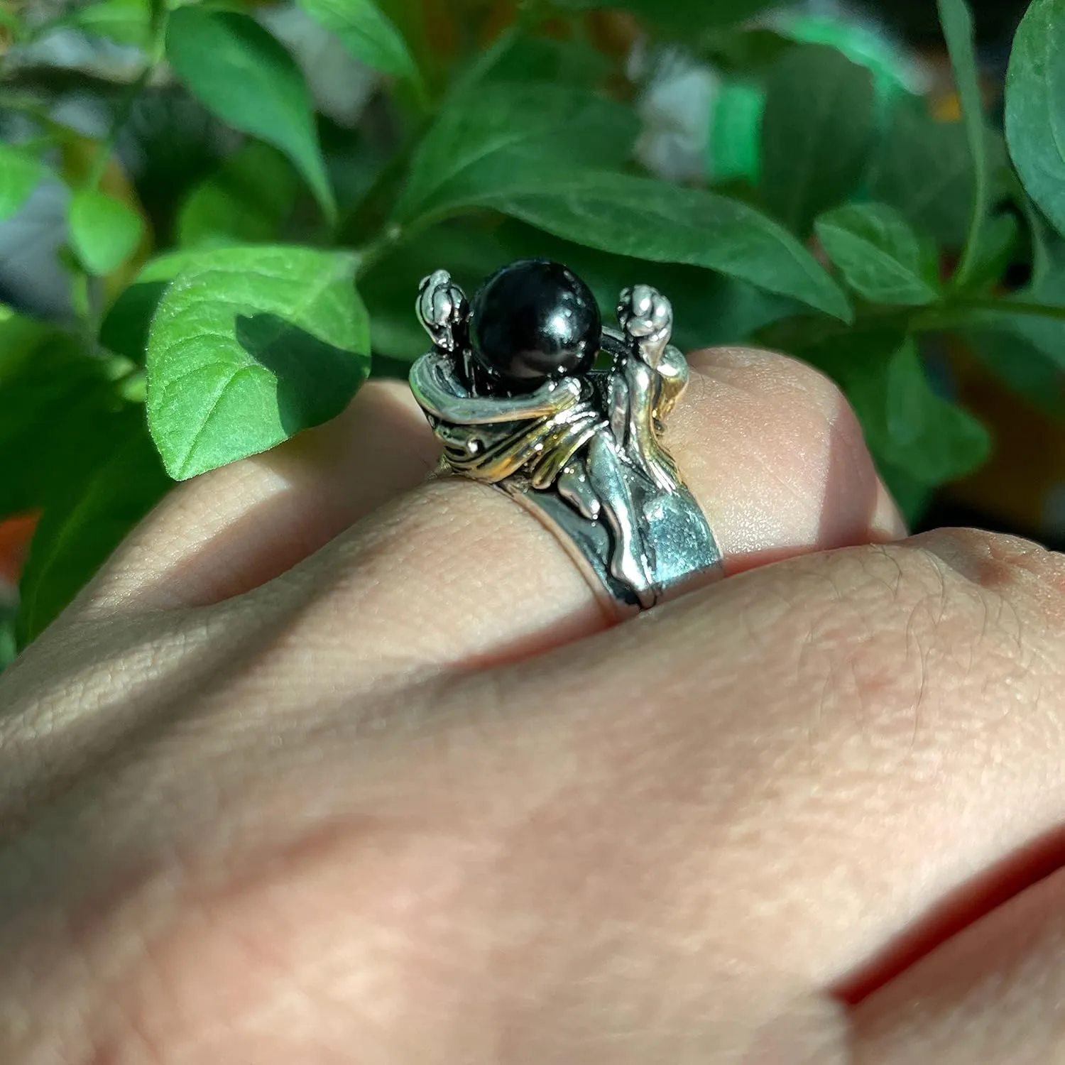 MYLYAHY Natural Stone for Women Teen Girls,Thick Silver Plated Oval Round Agate Pearl Turquoise Moonstone Solitaire Ring,Womens Wedding Engagement Turkish Rings,Trendy Fashion Cute Turkey Rings
