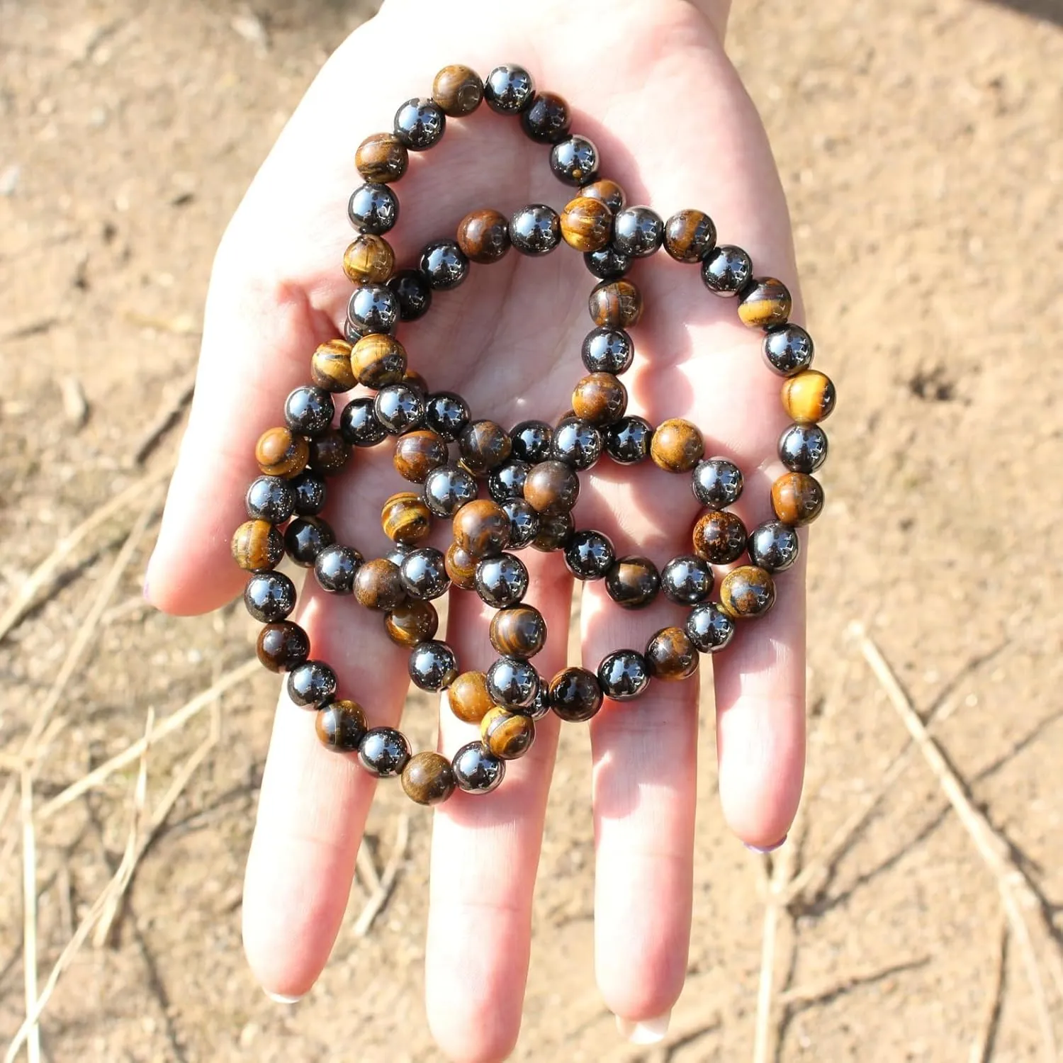 Natural Stone Beaded Necklace 8mm Tiger Eye Black Obsidian and Hematite Buddha bead lucky necklace 26 Inches, Black and Brown Men and women necklaces fift