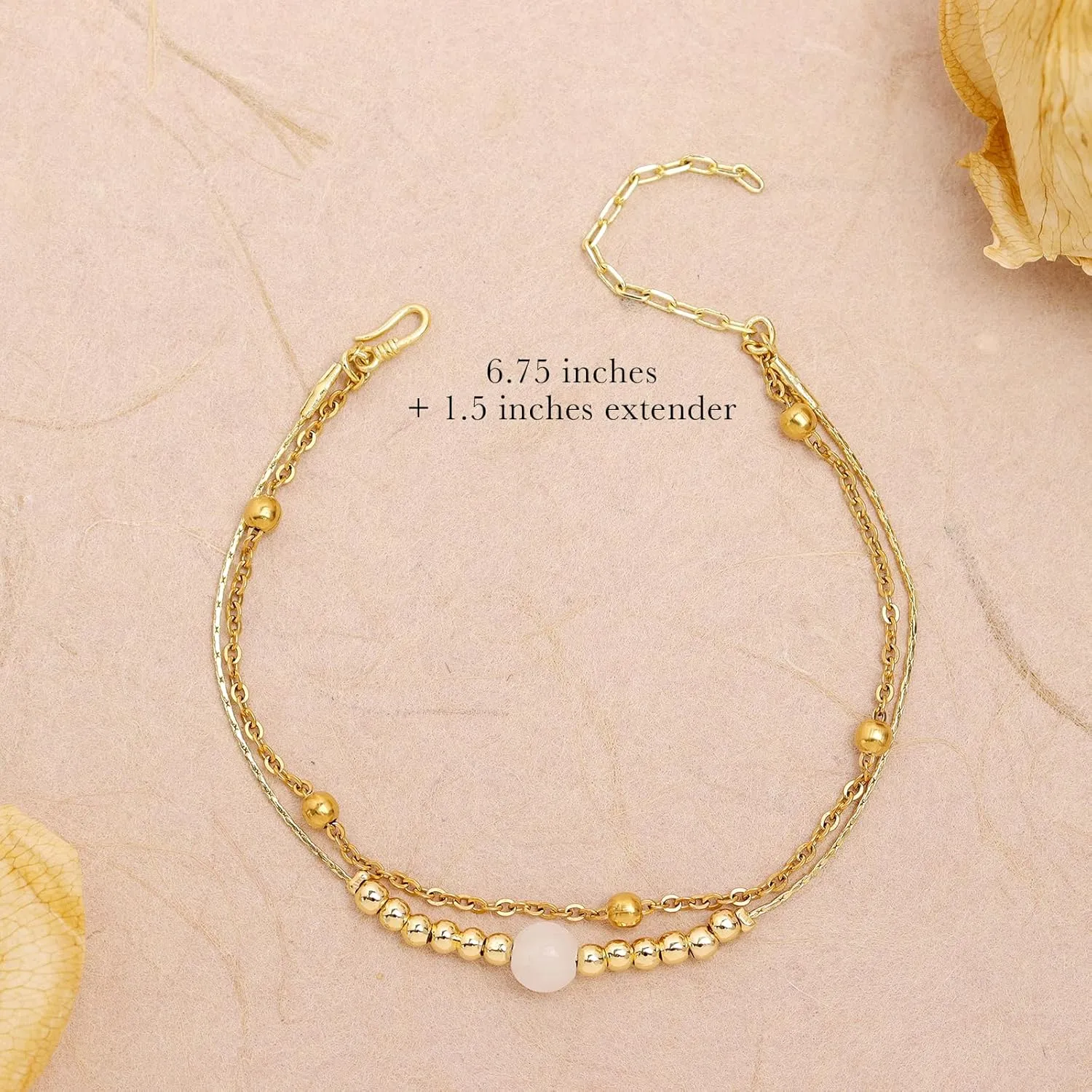 Natural Stone Gold Beaded Layered Bracelets for Women, Boho HandmadeAdjustable Stack Link Bracelet Festive Holiday Accessories Jewelry Gift.