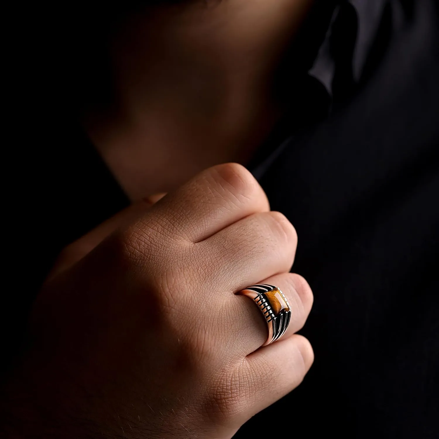 Natural Tiger Eye Stone Solid 925 Sterling Silver Special Design Elegant Ring for Men